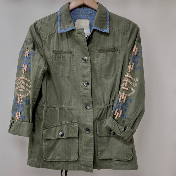 Anthropologie Green Embroidered Utility Jacket, XS - Picture 4 of 9